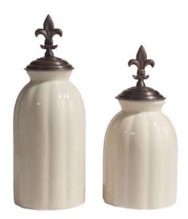 Fleur de Lis Canisters French Set of 2 Food Safe White