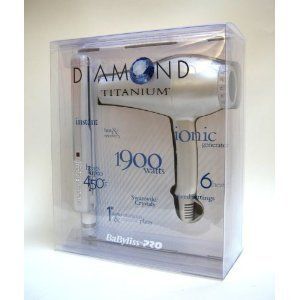   Diamond Titanium Hair Dryer and 1 Flat Iron Straightener Set NEW
