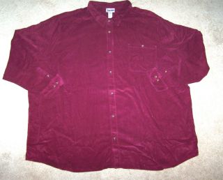 New Big Mens 6XLT King Size Burgundy Corduroy L s Button Up Shirt 4B