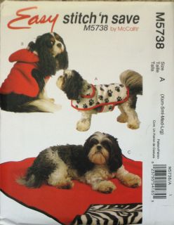 McCalls Dog Pet Gift Items Fleece Coat Clothes Mat Bed Pattern 5738 UC