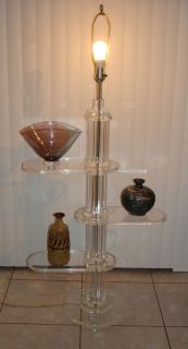 Floating Lucite Shelfs Floor Table Lamp Karl Springer Eames Era Mid