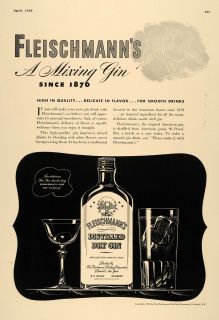 1938 Ad Fleischmanns Distilled Dry Gin Cocktail Mixing