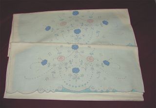 Vintage Pair Pillowcase Set Hand Embroidered Color Applique Madeira