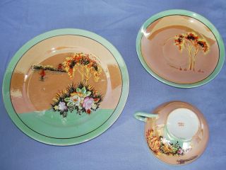  PAINTED MADE IN JAPAN LOTUS FLOWER LUNCHEON PLATES COFFEE CUPS SAUCERS