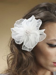 Organza Flower Hair Clip or Brooch with Pearl Cluster