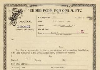 1918 Original Opium Cocaine Narcotic Order Form Hendersonville North