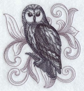 flour sack embroidered kitchen towels halloween baroque Ural owl