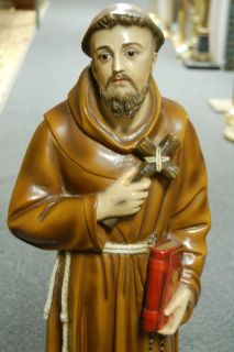 Fine Older Statue of St Francis w Glass Eyes