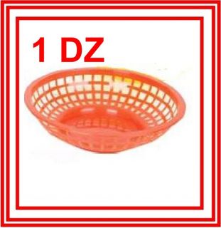 12 PC Fast Food Basket Baskets Tray Commercial Plastic 8 Round Red