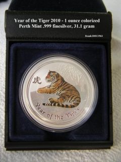  Case Scare Tiger 2010 Australian $ 1 oz Silver Coin Colorized