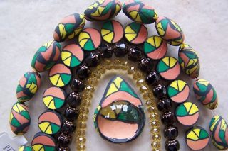  Fimo Clay Rasta Fire Polished Beads Pendant