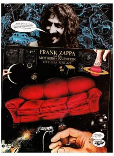 Frank Zappa POSTER One Size Fits All LARGE Promo Ad GREAT ARTWORK
