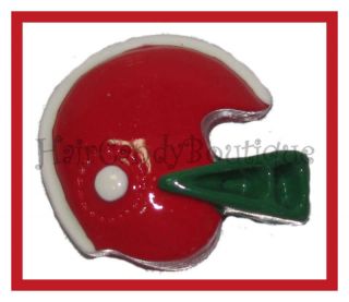 Red Football Helmet Hand Painted Flatback Hair Bow Center Button