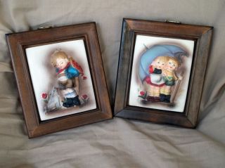 Vintage Fred Roberts Painted 3 D Ceramic Wood Frame Wall Art Hanging