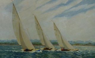 Burton Oil Painting Yachting Signed and Dated 1962 16 Ins x 20 Ins
