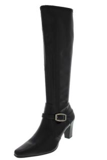 Franco Sarto NEW Trophy Black Pleather Belted Knee High Boots Heels