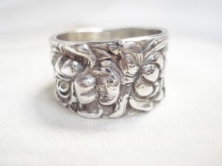  STERLING SILVER REPOUSSE FLORAL WIDE ETERNITY RING Signed T FOREE