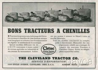 1937 French Ad CLETRAC Crawler Tractors The Cleveland Tractor Co