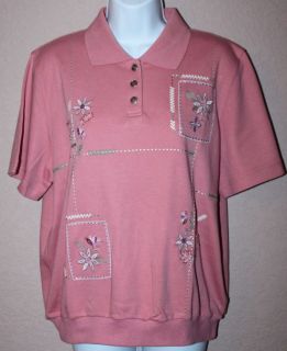 LADIES WOMANS ALFRED DUNNER SHORT SLEEVE PINK BLOUSE – SIZE M