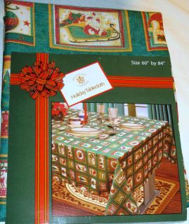New Christmas Holiday Patchwork Fabric Tablecloth 60x84 Trees Santa