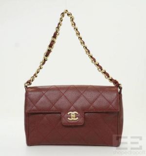  Maroon Quilted Caviar Leather 22K Gold Plated Medium Flap Bag