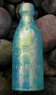 Stunning Benicia Glass Type C Friel Pittsburgh PA Squat Soda Bottle
