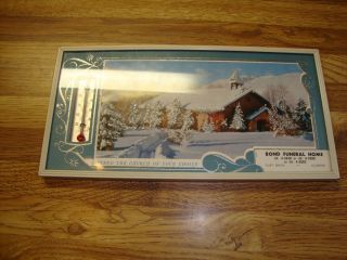 VTG METAL BOND FUNERAL HOME FLAT ROCK ILL THERMOMETER CALENDER 1962 PH