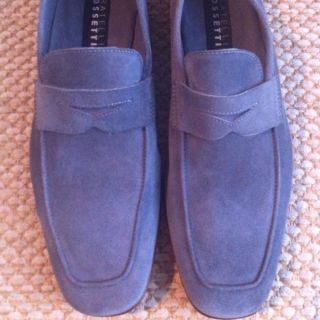NEW Fratelli Rossetti Italy Lt. Gray Blue Suede Loafers Shoes Slip Ons