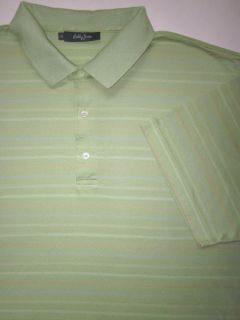 Mens Bobby Jones Light Green Striped Cotton Golf Shirt Size XLarge