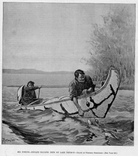 Frederic Remington Fishing Indians Birch Bark Canoe Paddle Fish Nets
