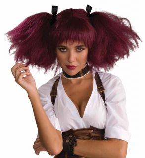 Steampunk Ladies Burgundy Wig Halloween Adult Womens Sci Fi Pigtails
