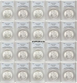Lot of 20 1921 $1 Morgan PCGS MS64 Choice Certified Silver Dollar