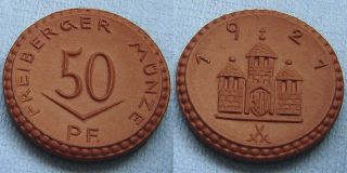 FREIBERG, 50 Pfennig 1921, Porcelain Notgeld Coin