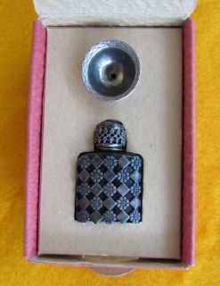 VINTAGE SILVER FRENCH FILIGREED PERFUME BOTTLE WITH FUNNEL AND BOX