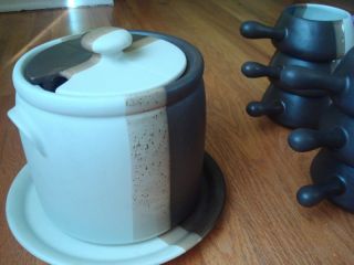 McCoy Pottery Sandstone 6 Soup French Handled Bowls RARE Crock Bean