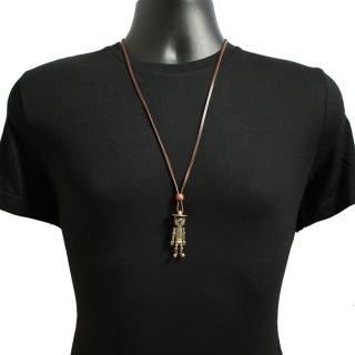 Vintage Pinocchio G Pendant 30 Brown Leather Necklace