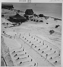  shells mark the graves of Marines who fell at Tarawa, March 1944