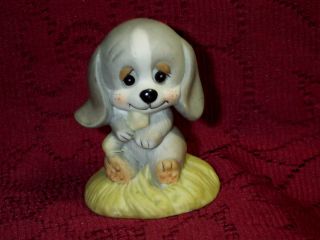  Gray Beagle Puppy Dog & Bone Frankel Cute Eyes Ceramic Figurine 3 1/8