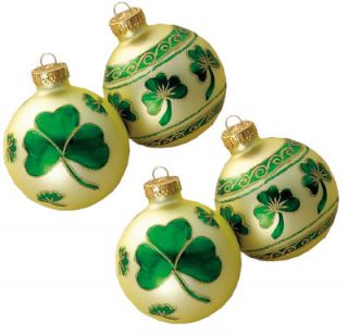 Irish Shamrock Set of 4 Glass Ball Christmas Ornaments