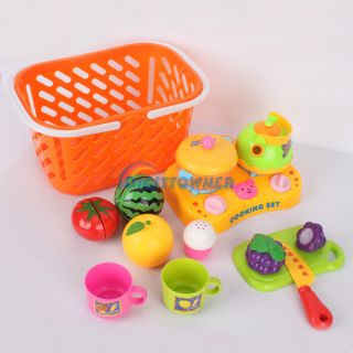 Pretend Toy Fruits Market Basket Orange Pink for Kids Fun Play