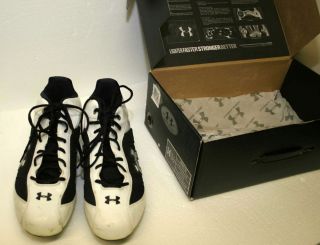 Mens Under Armour Football Cleats Shoes Size 14 White Black Metal