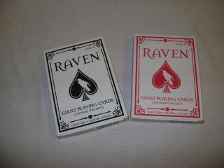   Lot 2 Full Decks Raven Giant Playing Cards Fundex Games LTD Red Blue