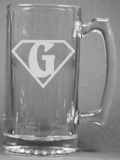 Personalized Superman Letter G Etched Beer Mug Glass 25oz
