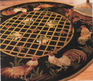 Country French 8 Round Rooster Needlepoint Rug