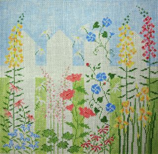 2x HP Needlepoint 13ct Garden by Fence 13ct Blue Flowers PN365