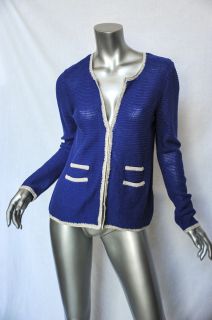 Gerard DAREL Womens Blue Silver Cotton Knit Cardigan Sweater Top