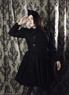 Steampunk Lolita Gothic Black Military Dress with Gears Full Skirt