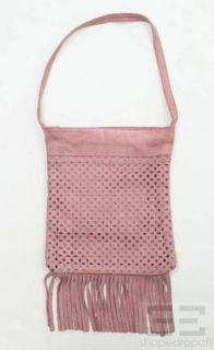 aridza bross light pink suede cut out fringe handbag