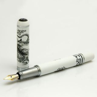 Yiren 828 White Black Chinese Dragon Medium Fountain Pen New
