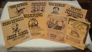 Lot of 8 Old West Wanted Posters Outlaw Posters & Ad Posters